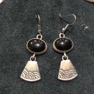 Sterling silver and black onyx earrings.